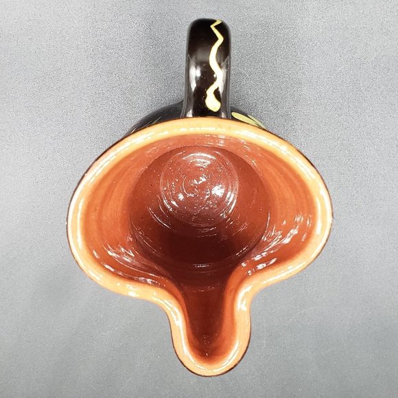 HUNGARIAN Redware Hand Painted Brown Floral Beige Green Glazed Handled Pitcher - Picture 4 of 11